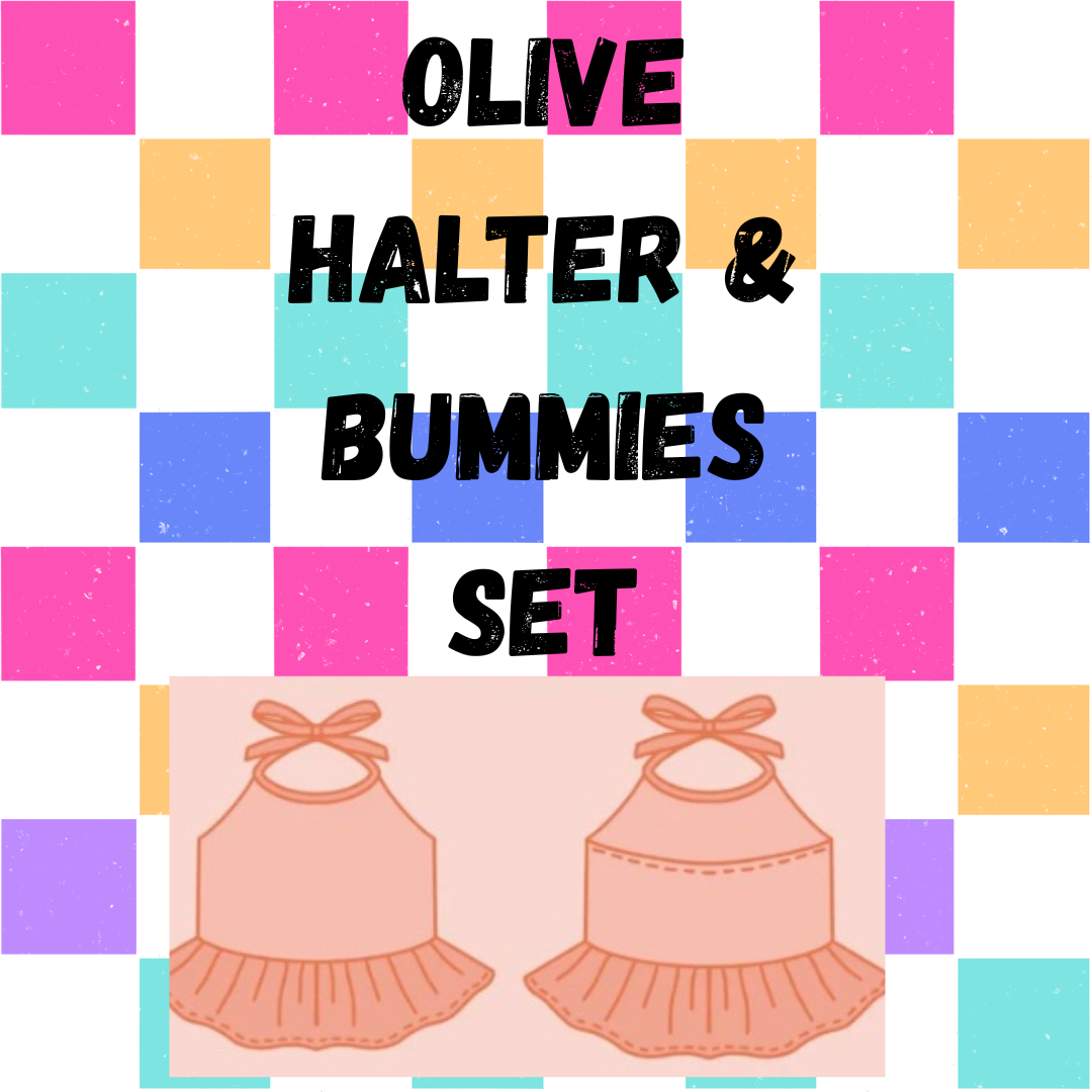 OLIVE HALTER & BUMMIES SET