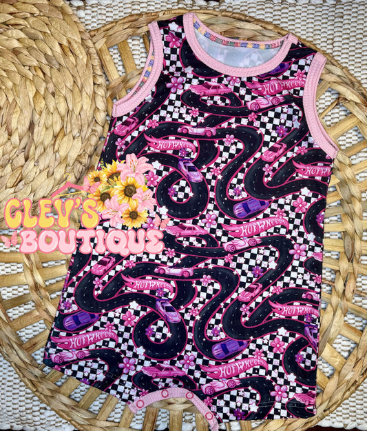 Pink cars tank romper