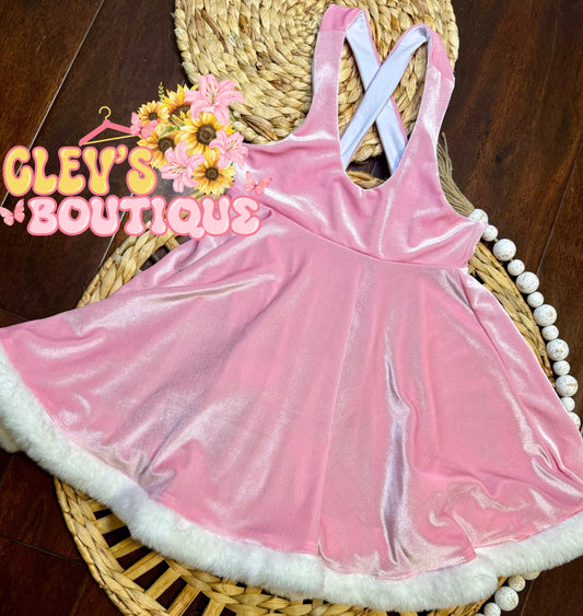 PINAFORE VELVET DRESS FUR TRIM