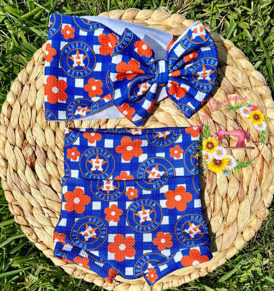 Houston baseball Bummie & bow set